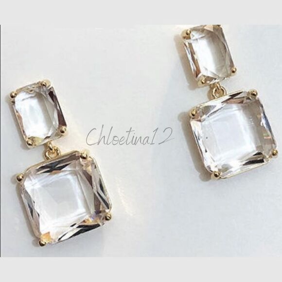 #41 NEW Clear Crystal Statement Earrings - Picture 3 of 6